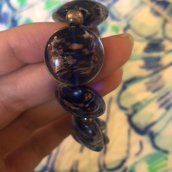 LAST CALL NWOT glass beaded bracelet navy and gold - Picture 3 of 3
